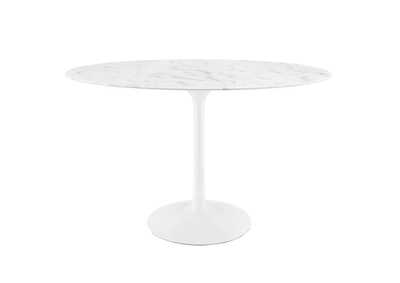 White Lippa 48" Oval Artificial Marble Dining Table