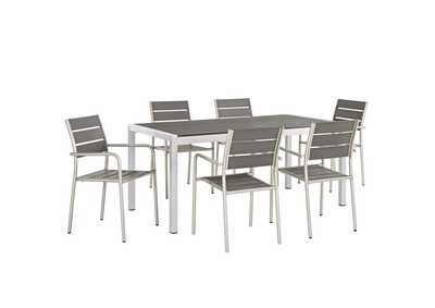 Silver Gray Shore 7 Piece Outdoor Patio Aluminum Dining Set