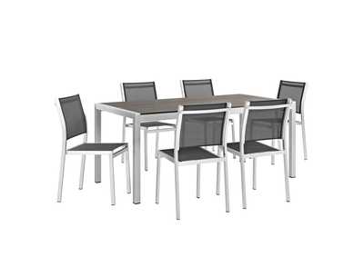 Image for Silver Black Shore 7 Piece Outdoor Patio Aluminum Dining Set