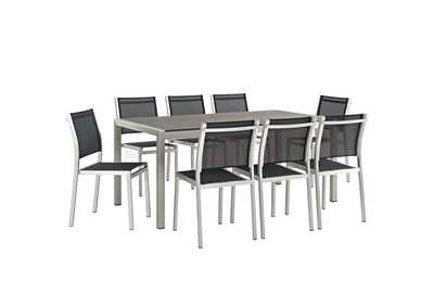 Image for Silver Black Shore 9 Piece Outdoor Patio Aluminum Dining Set