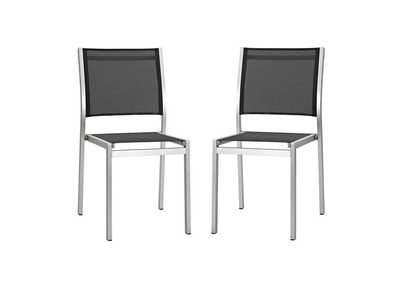 Silver Black Shore Side Chair Outdoor Patio Aluminum [Set of 2]