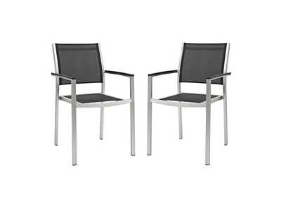 Image for Silver Black Shore Dining Chair Outdoor Patio Aluminum [Set of 2]