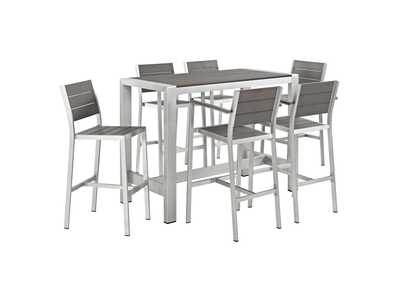 Silver Gray Shore 7 Piece Outdoor Patio Aluminum Dining Set