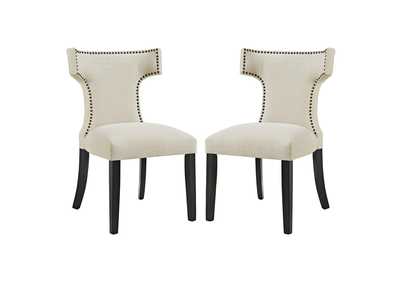 Beige Curve Dining Side Chair Fabric [Set of 2]