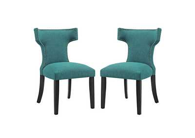 Teal Curve Dining Side Chair Fabric [Set of 2]