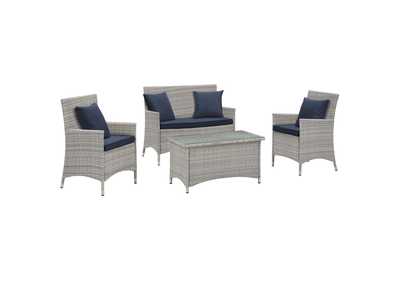 Image for Light Gray Navy Bridge 4 Piece Outdoor Patio Patio Conversation Set with Pillow Set