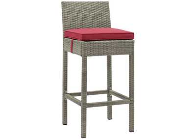 Image for Light Gray Red Conduit Outdoor Patio Wicker Rattan Bar Stool