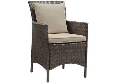 Brown Beige Conduit Outdoor Patio Wicker Rattan Arm Dining Chair