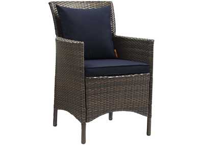 Brown Navy Conduit Outdoor Patio Wicker Rattan Arm Dining Chair