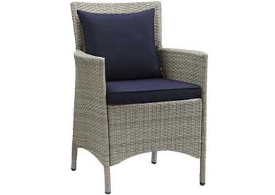 Image for Light Gray Navy Conduit Outdoor Patio Wicker Rattan Arm Dining Chair