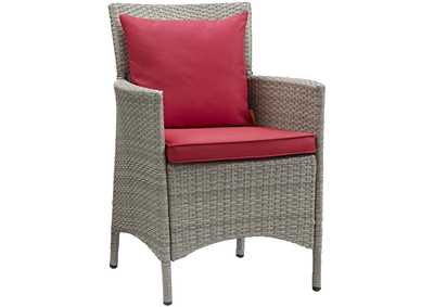 Image for Light Gray Red Conduit Outdoor Patio Wicker Rattan Arm Dining Chair