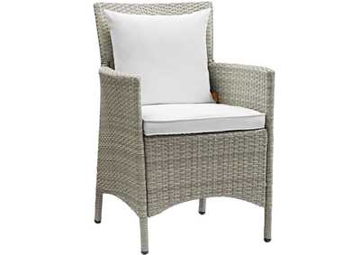 Image for Light Gray White Conduit Outdoor Patio Wicker Rattan Arm Dining Chair