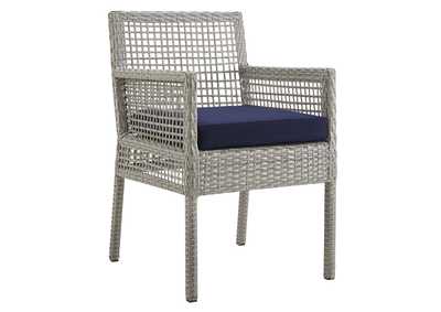 Gray Navy Aura Outdoor Patio Wicker Rattan Arm Dining Chair