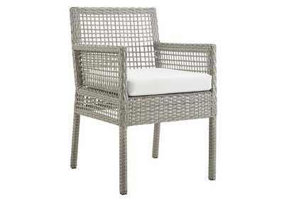 Gray White Aura Outdoor Patio Wicker Rattan Arm Dining Chair