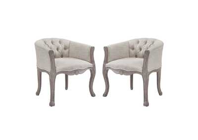 Image for Beige Crown Vintage French Upholstered Fabric Arm Dining Chair [Set of 2]