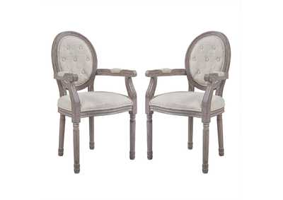 Beige Arise Vintage French Upholstered Fabric Arm Dining Chair [Set of 2]