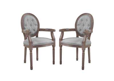 Image for Light Gray Arise Vintage French Upholstered Fabric Arm Dining Chair [Set of 2]