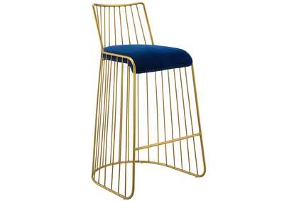 Rivulet Gold Navy Gold Stainless Steel Performance Velvet Bar Stool