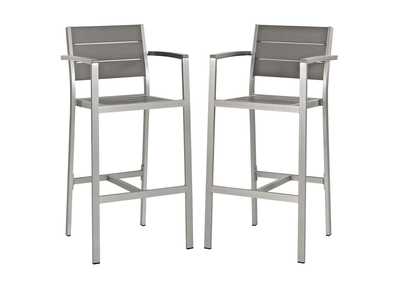 Silver Gray Shore Bar Stool Outdoor Patio Aluminum [Set of 2]