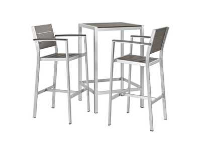 Silver Gray Shore 3 Piece Outdoor Patio Aluminum Pub Set