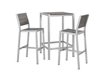 Silver Gray Shore 3 Piece Outdoor Patio Aluminum Pub Set