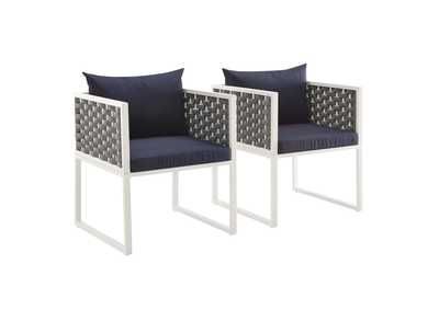 Image for White Navy Stance Arm Dining Chair Outdoor Patio Aluminum [Set of 2]