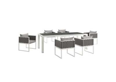 White Gray Stance 7 Piece Outdoor Patio Aluminum Dining Set