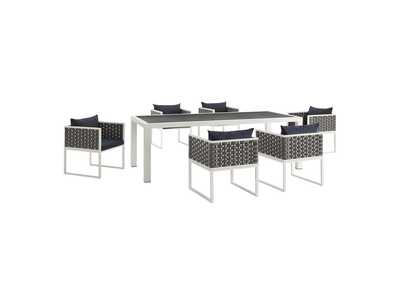 White Navy Stance 7 Piece Outdoor Patio Aluminum Dining Set