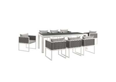 White Gray Stance 9 Piece Outdoor Patio Aluminum Dining Set