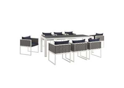 White Navy Stance 9 Piece Outdoor Patio Aluminum Dining Set