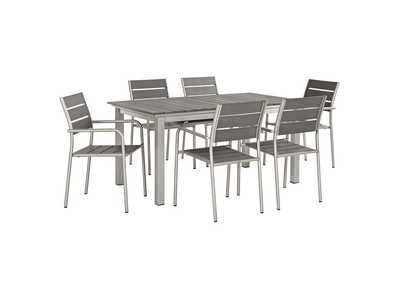 Silver Gray Shore 7 Piece Outdoor Patio Aluminum Dining Set