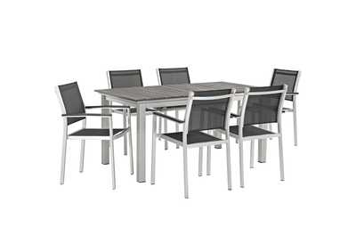 Silver Black Shore 7 Piece Outdoor Patio Aluminum Dining Set