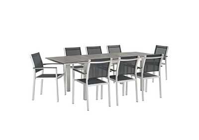 Image for Silver Black Shore 9 Piece Outdoor Patio Aluminum Dining Set