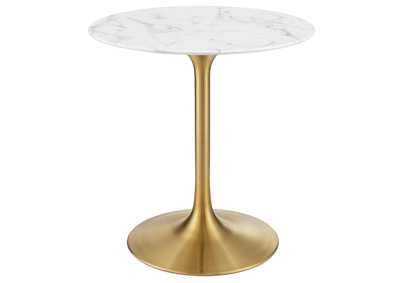 Gold White Lippa 28" Round Artificial Marble Dining Table