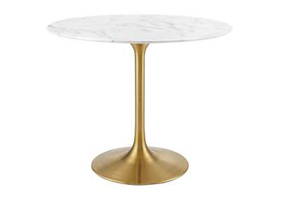 Gold White Lippa 36" Round Artificial Marble Dining Table