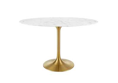 Image for Gold White Lippa 48" Oval Artificial Marble Dining Table