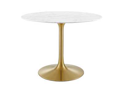 Gold White Lippa 40" Round Artificial Marble Dining Table