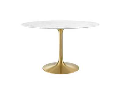 Gold White Lippa 47" Round Artificial Marble Dining Table