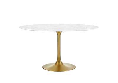 Gold White Lippa 54" Round Artificial Marble Dining Table