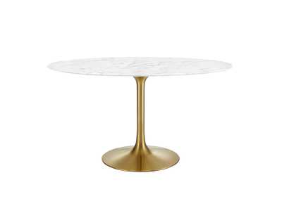 Gold White Lippa 54" Oval Artificial Marble Dining Table