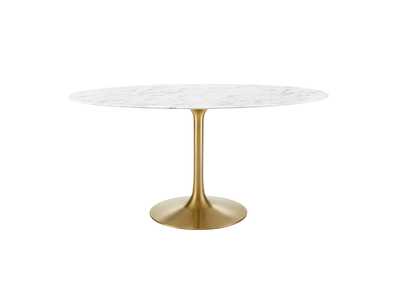 Image for Gold White Lippa 60" Oval Artificial Marble Dining Table