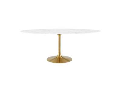 Image for Gold White Lippa 78" Oval Artificial Marble Dining Table