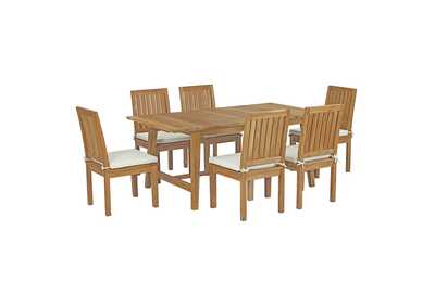 Natural White Marina 7 Piece Outdoor Patio Teak Dining Set