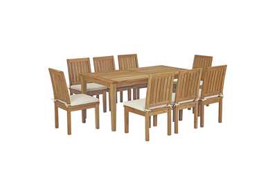 Natural White Marina 9 Piece Outdoor Patio Teak Dining Set