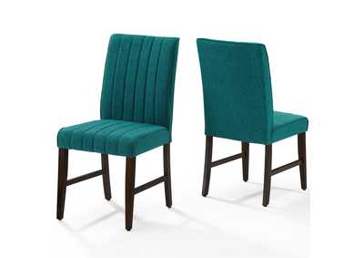 Teal Motivate Channel Tufted Upholstered Fabric Dining Chair [Set of 2]