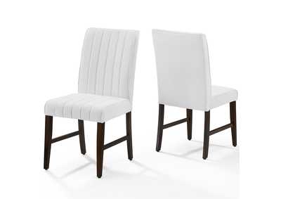 White Motivate Channel Tufted Upholstered Fabric Dining Chair [Set of 2]