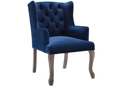 Navy Realm French Vintage Dining Performance Velvet Arm Dining Chair