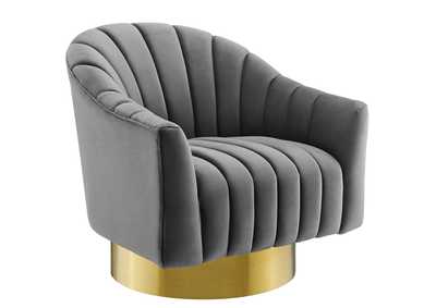 Gray Buoyant Vertical Channel Tufted Accent Lounge Performance Velvet Swivel Chair