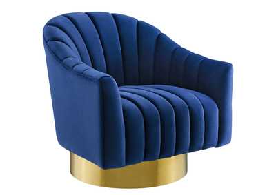 Image for Navy Buoyant Vertical Channel Tufted Accent Lounge Performance Velvet Swivel Chair