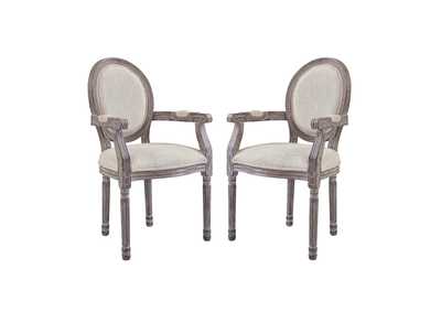 Emanate Beige Arm Dining Chair Upholstered Fabric [Set of 2]